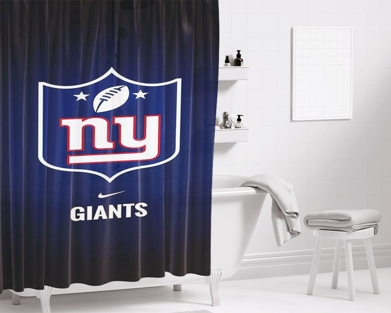 New York Giants Nike Nfl Team Bathroom Shower Curtain Fabric Waterproof | 66 X 72 Inch