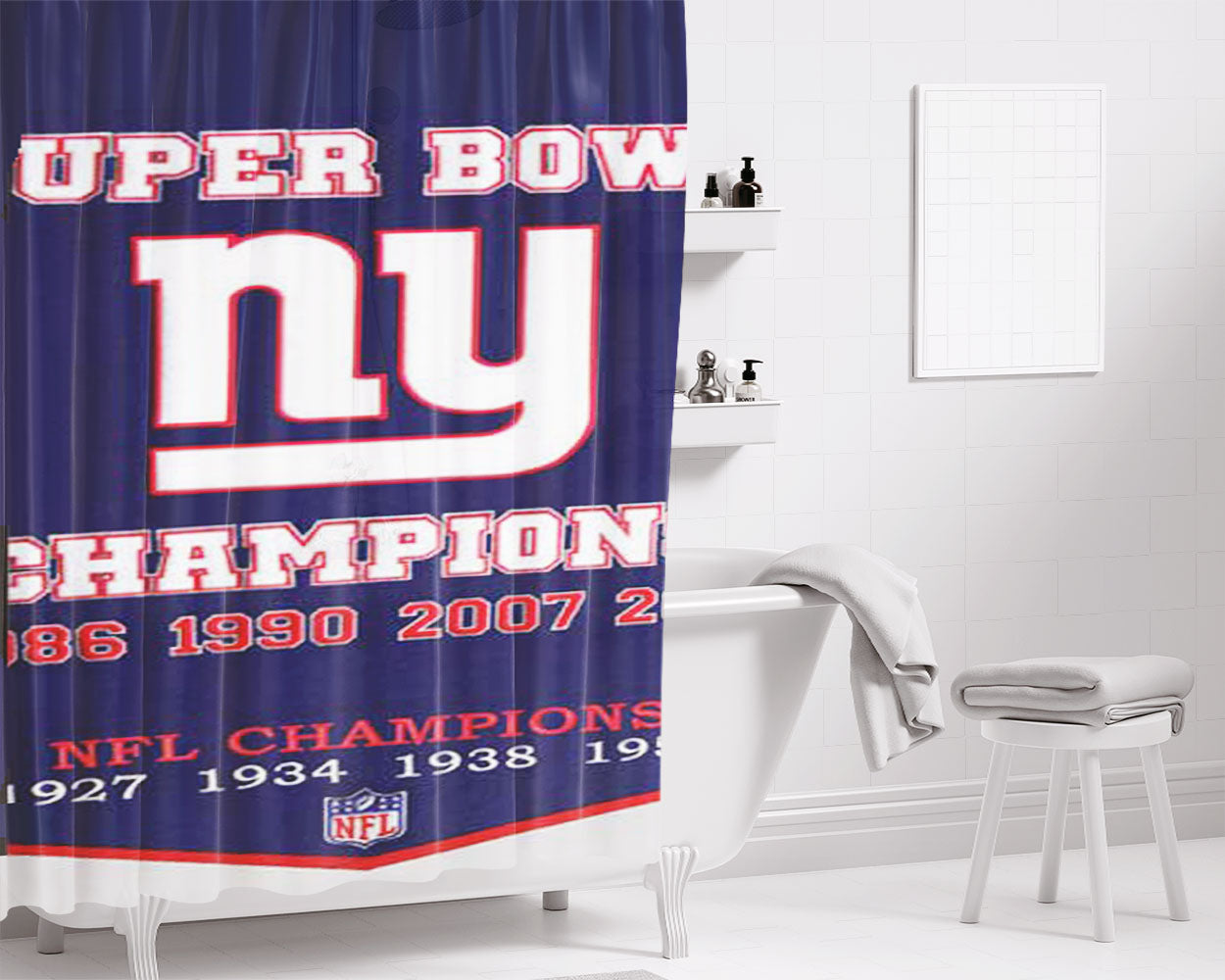 New York Giants Super Bowl Banner Bathroom Shower Curtain Fabric Waterproof | 66 X 72 Inch