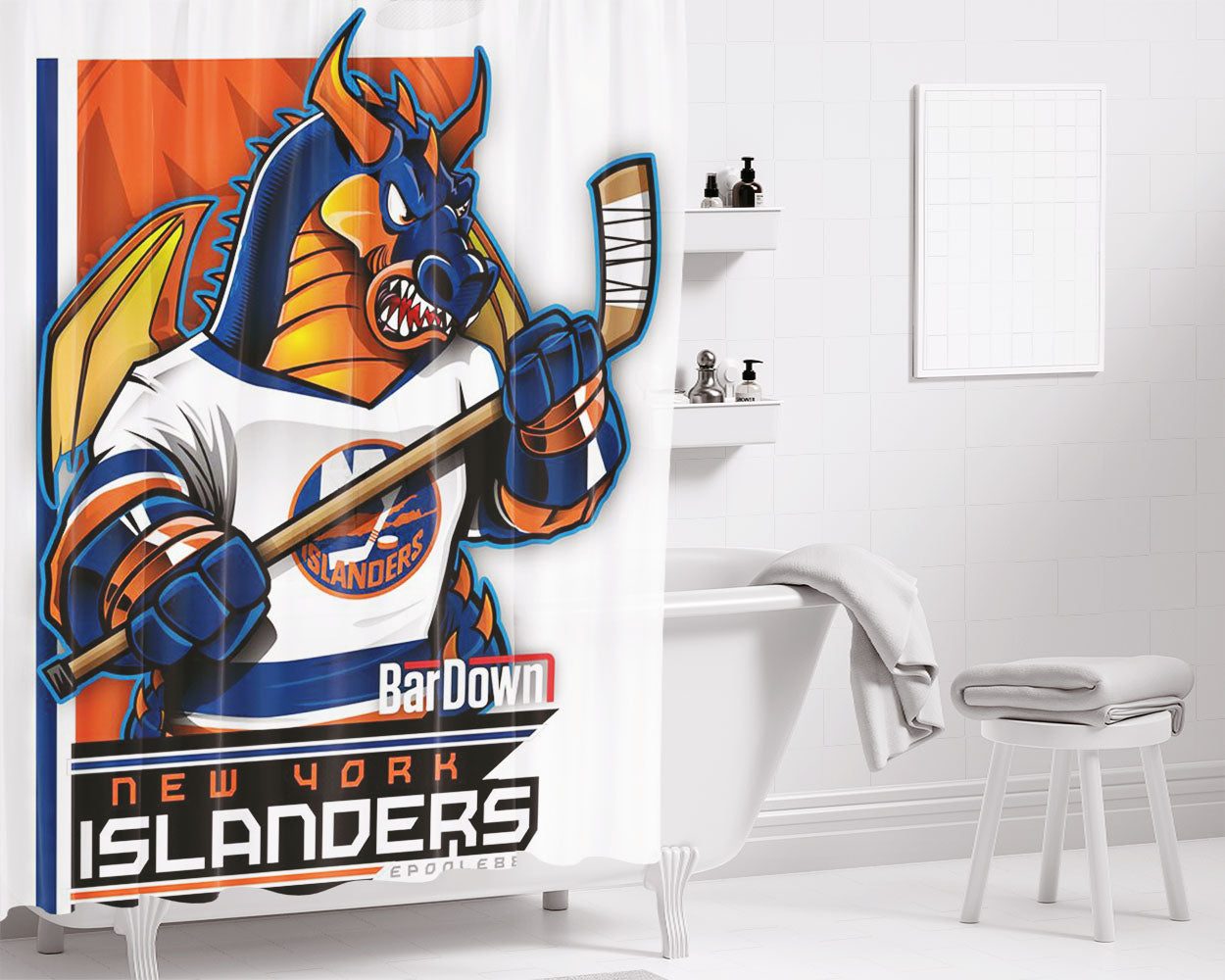New York Islanders Hockey Bathroom Shower Curtain Fabric Waterproof | 66 X 72 Inch