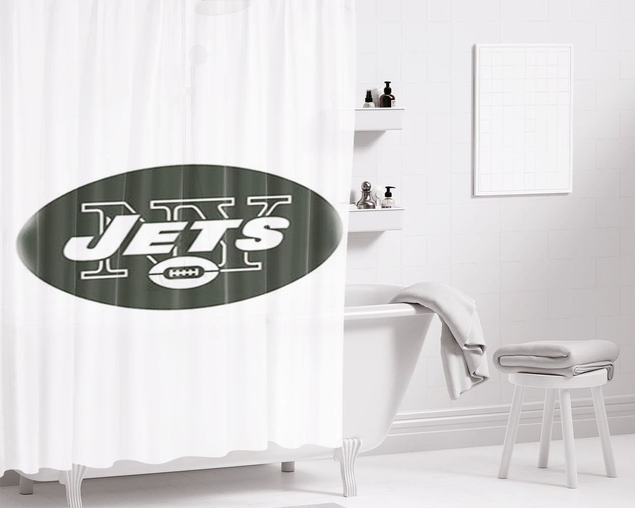 New York Jets Logo Sports Bathroom Shower Curtain Fabric Waterproof | 66 X 72 Inch