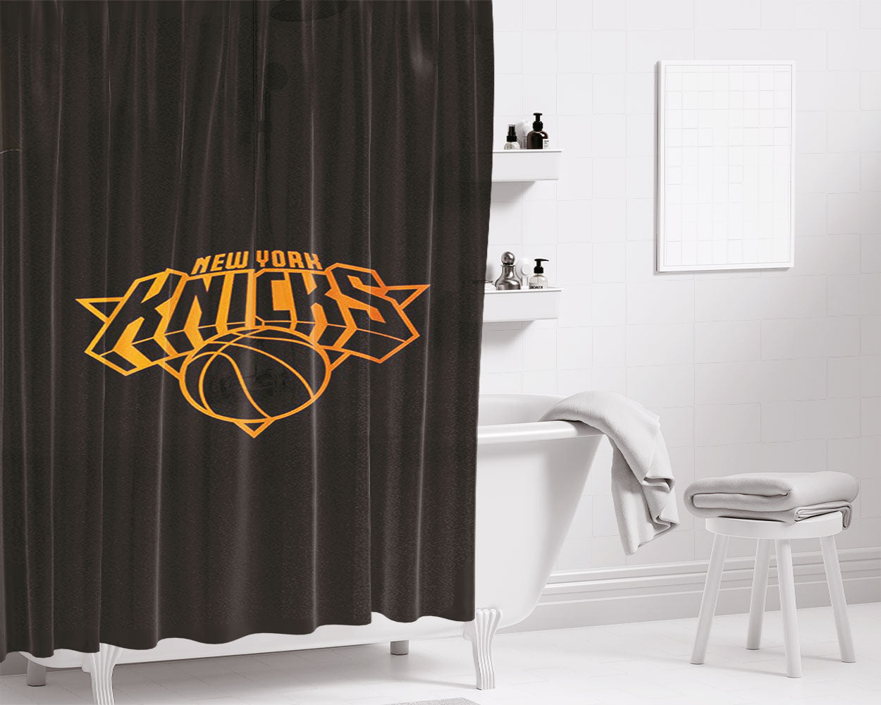 New York Knicks Logo Basketball Bathroom Shower Curtain Fabric Waterproof | 66 X 72 Inch