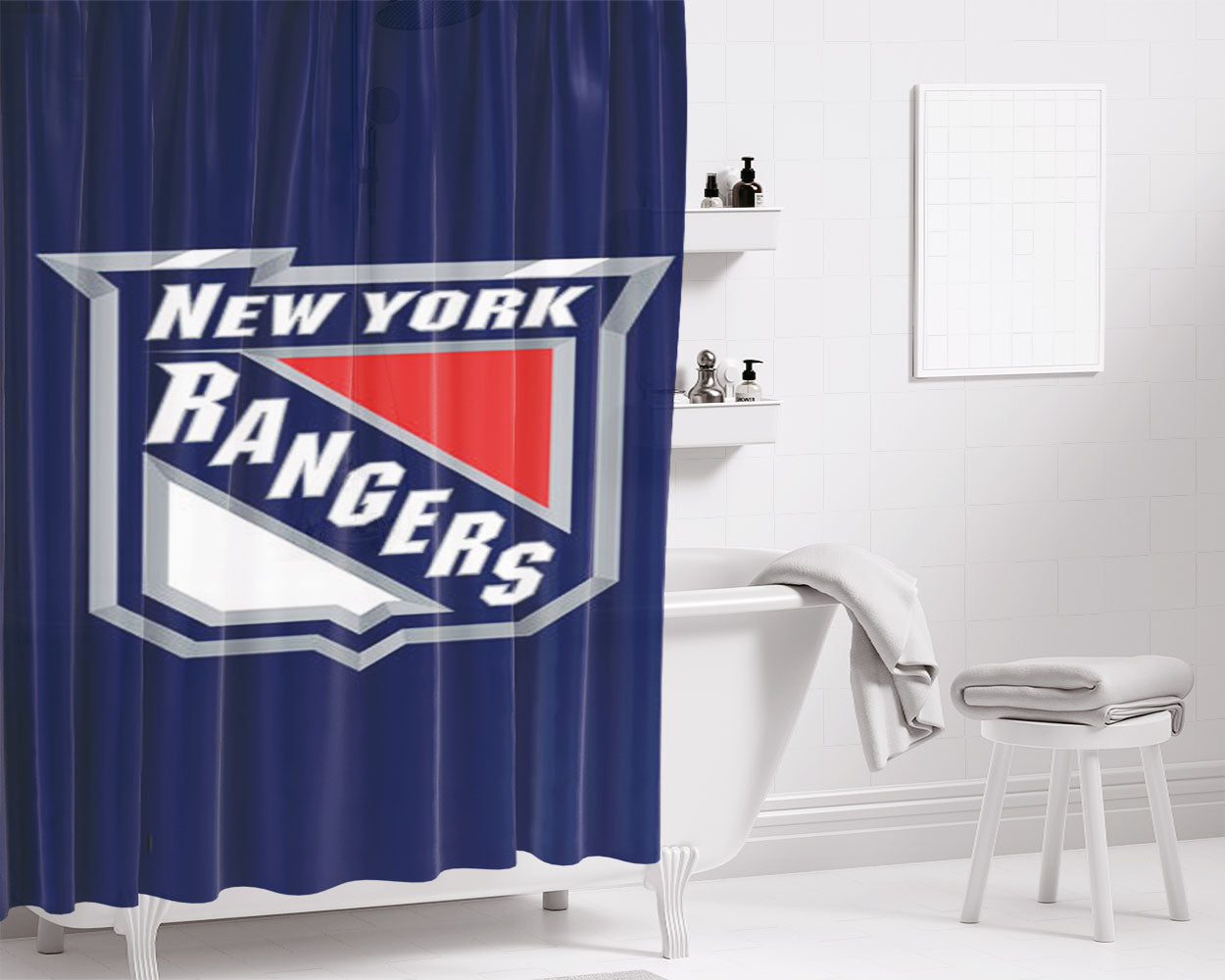 New York Rangers Hockey Logo Bathroom Shower Curtain Fabric Waterproof | 66 X 72 Inch