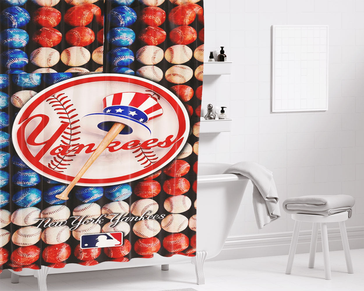 New York Yankees Baseball Mlb Best Bathroom Shower Curtain Fabric Waterproof | 66 X 72 Inch