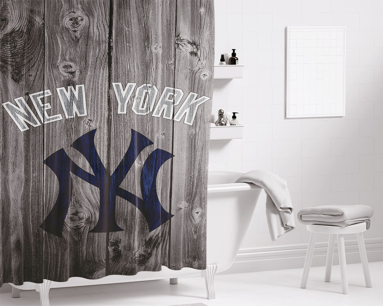 New York Yankees Baseball Wood Bathroom Shower Curtain Fabric Waterproof | 66 X 72 Inch