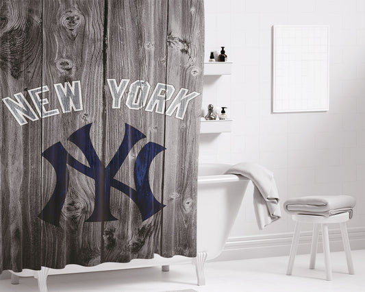Personalized New York Yankees Baseball Wood Shower Curtain Farmhouse Bathroom Decor