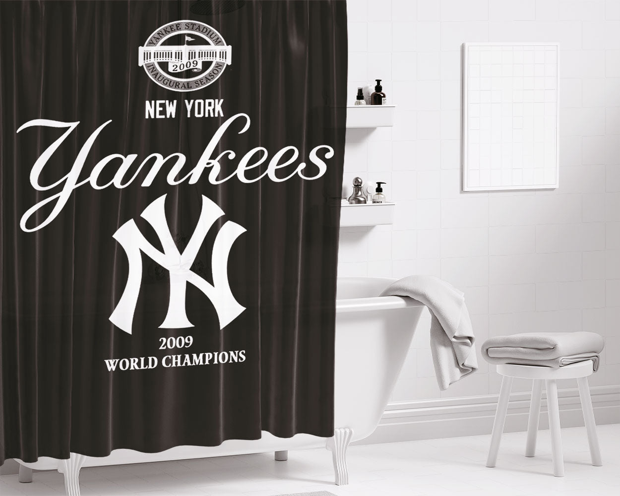 New York Yankees Black Bathroom Shower Curtain Fabric Waterproof | 66 X 72 Inch