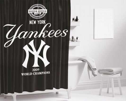Personalized New York Yankees Black Shower Curtain Farmhouse Bathroom Decor