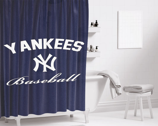 Personalized New York Yankees Blue Shower Curtain Farmhouse Bathroom Decor