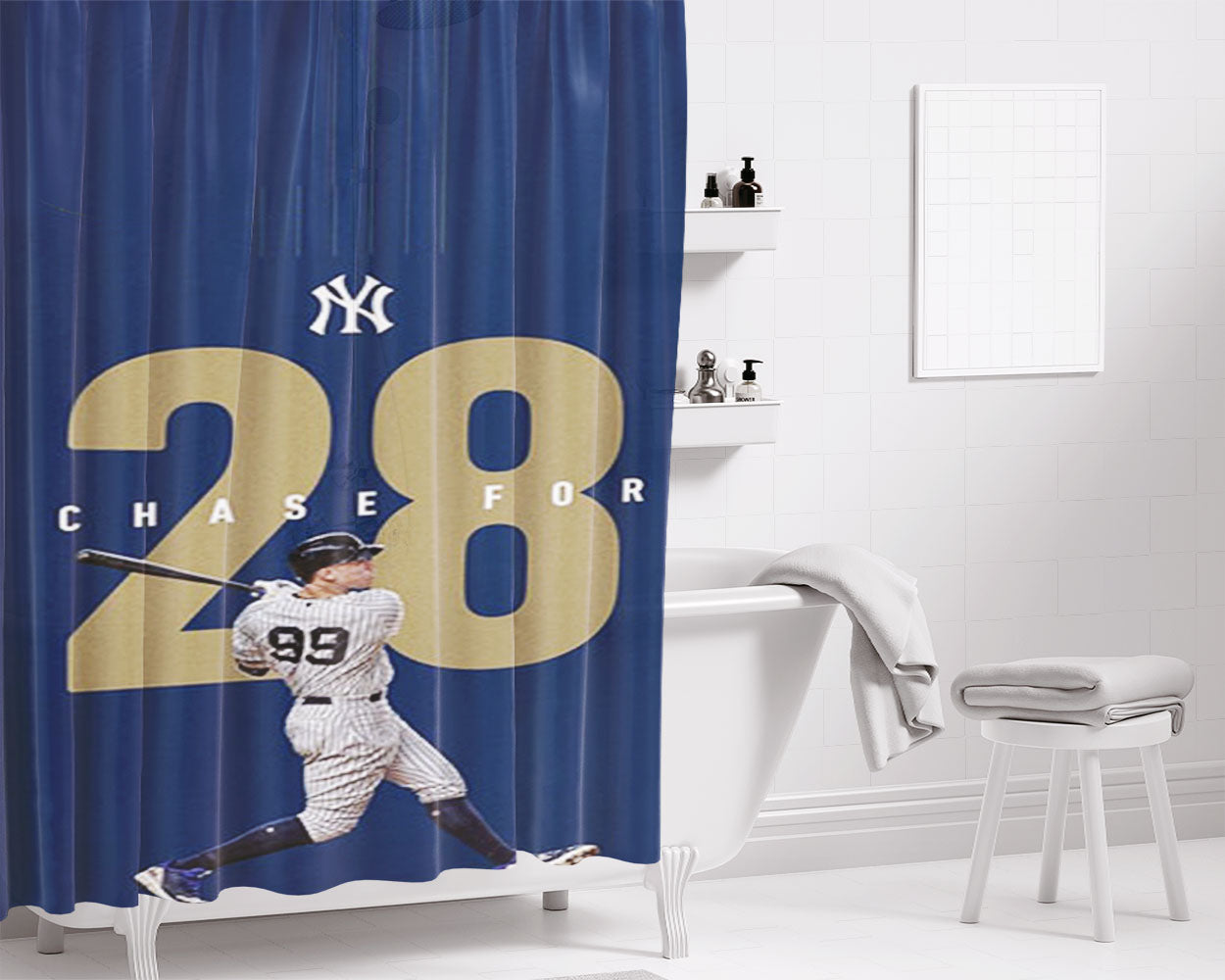 New York Yankees Chase Bathroom Shower Curtain Fabric Waterproof | 66 X 72 Inch