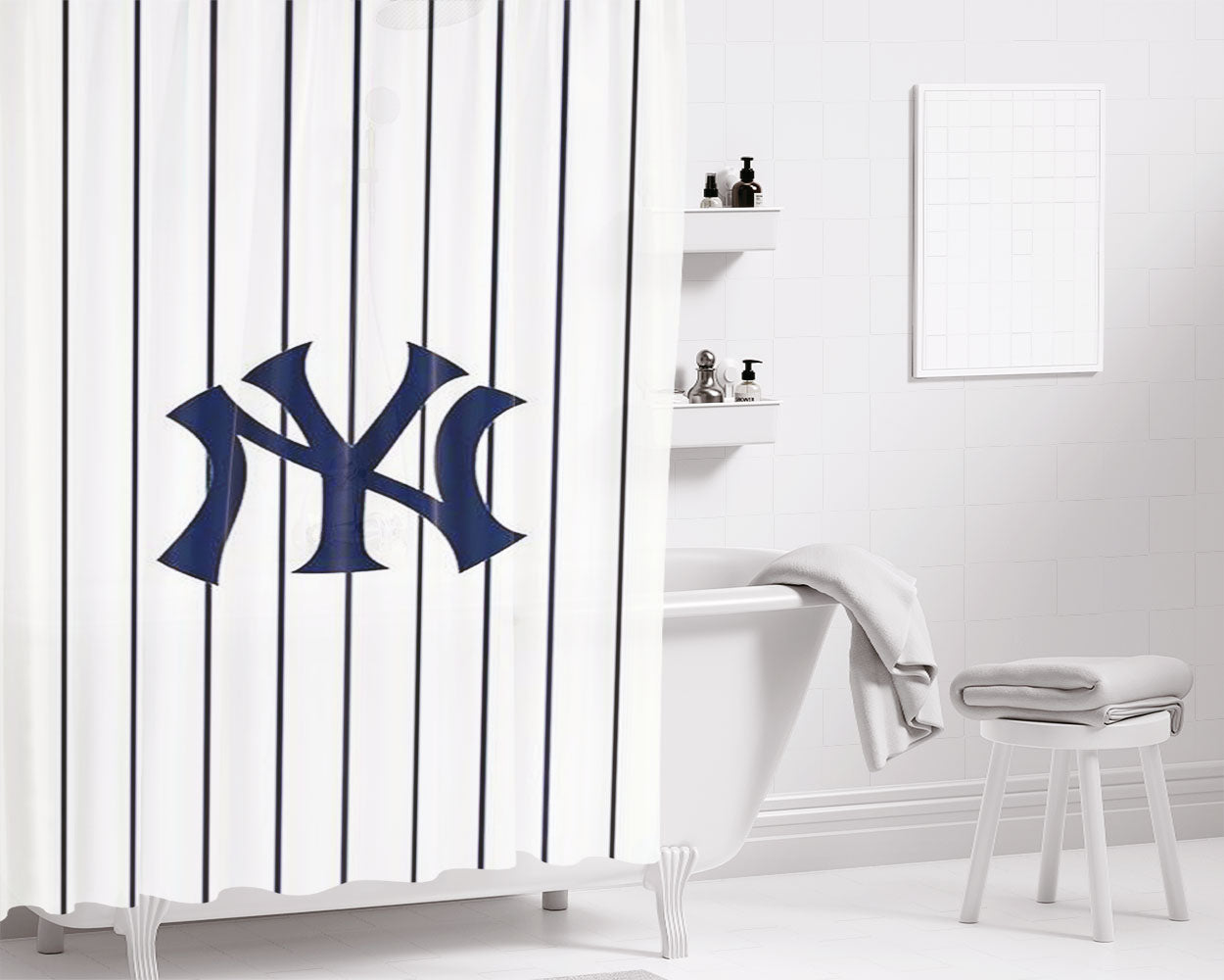 New York Yankees Classic Logo Bathroom Shower Curtain Fabric Waterproof | 66 X 72 Inch