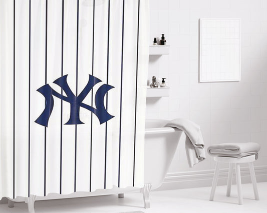 Personalized New York Yankees Classic Logo Shower Curtain Farmhouse Bathroom Decor