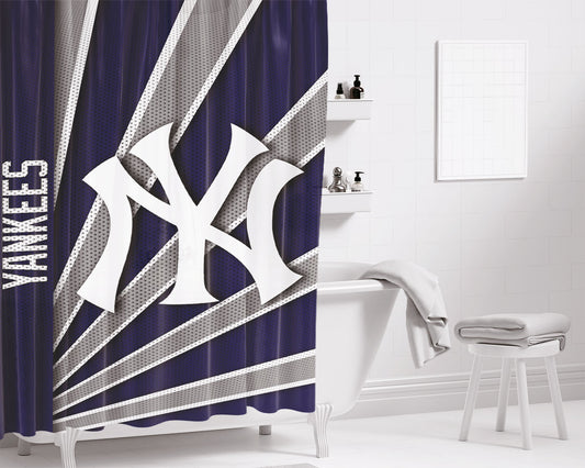 Personalized New York Yankees Classic Stripe Wallpaper Shower Curtain Farmhouse Bathroom Decor