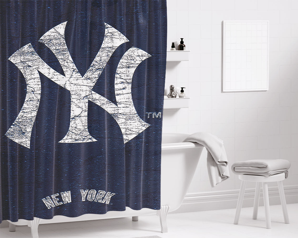 New York Yankees Emblem Bathroom Shower Curtain Fabric Waterproof | 66 X 72 Inch