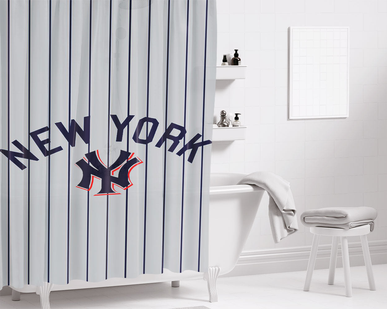 New York Yankees Jersey Bathroom Shower Curtain Fabric Waterproof | 66 X 72 Inch