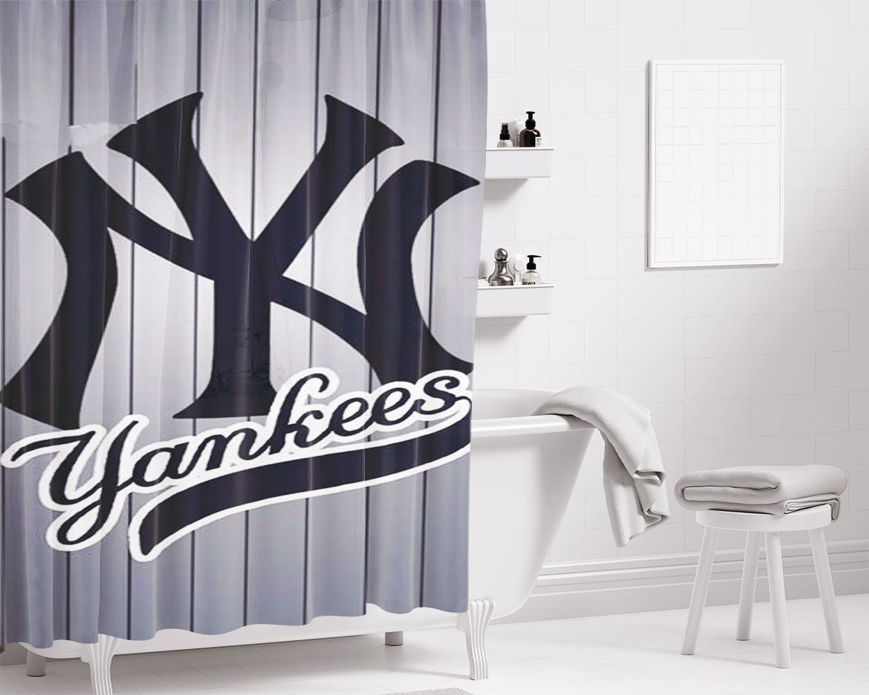 New York Yankees Mlb Bathroom Shower Curtain Fabric Waterproof | 66 X 72 Inch