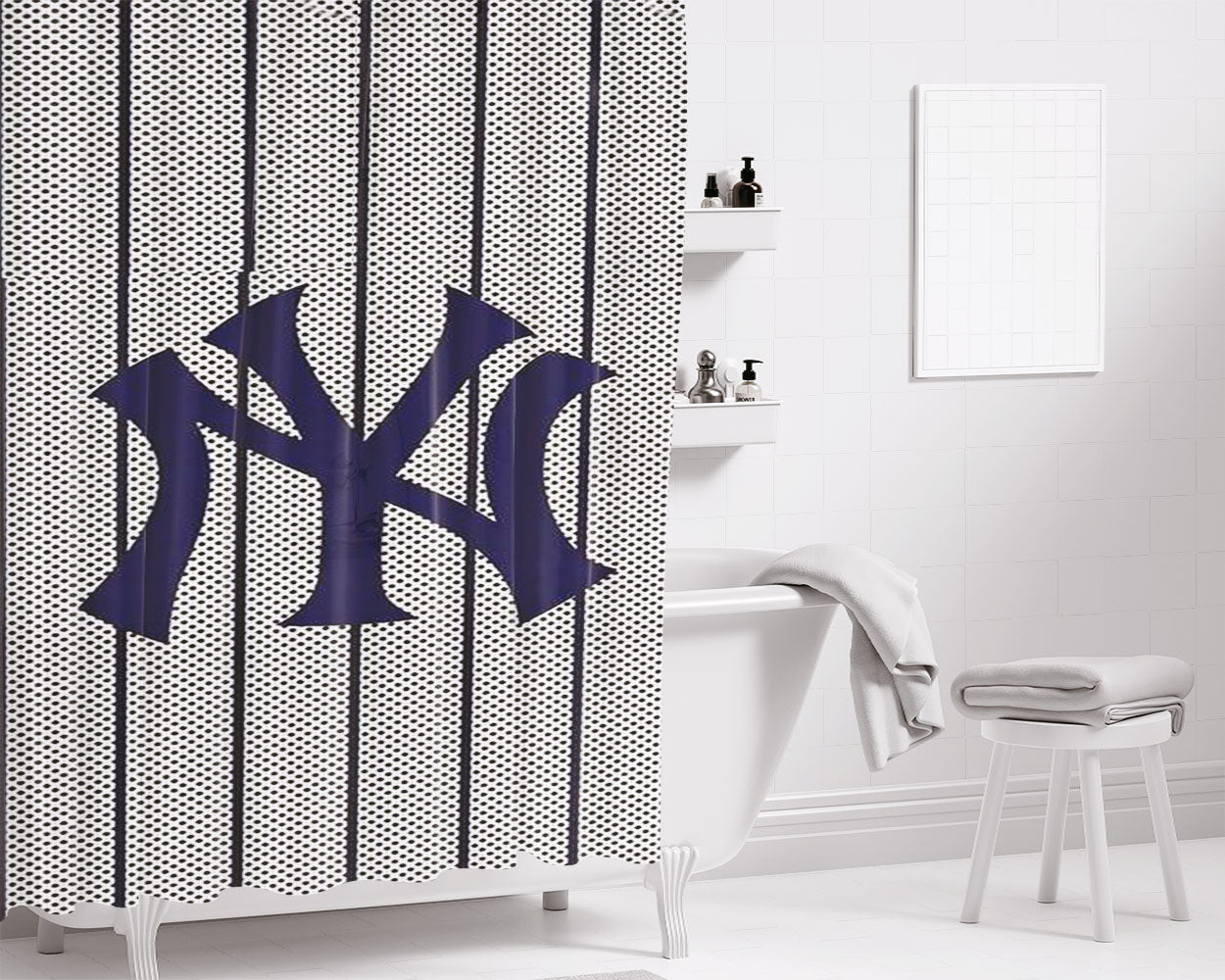 New York Yankees New Logo Bathroom Shower Curtain Fabric Waterproof | 66 X 72 Inch