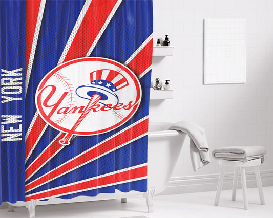 Personalized New York Yankees Stripe Wallpaper Shower Curtain Farmhouse Bathroom Decor