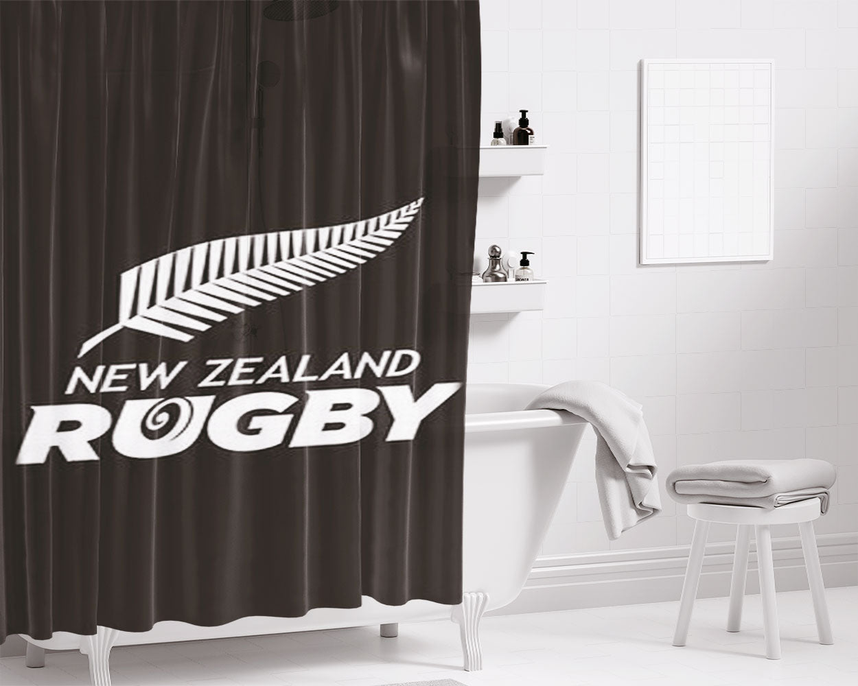 New Zaeland Rugby Bathroom Shower Curtain Fabric Waterproof | 66 X 72 Inch
