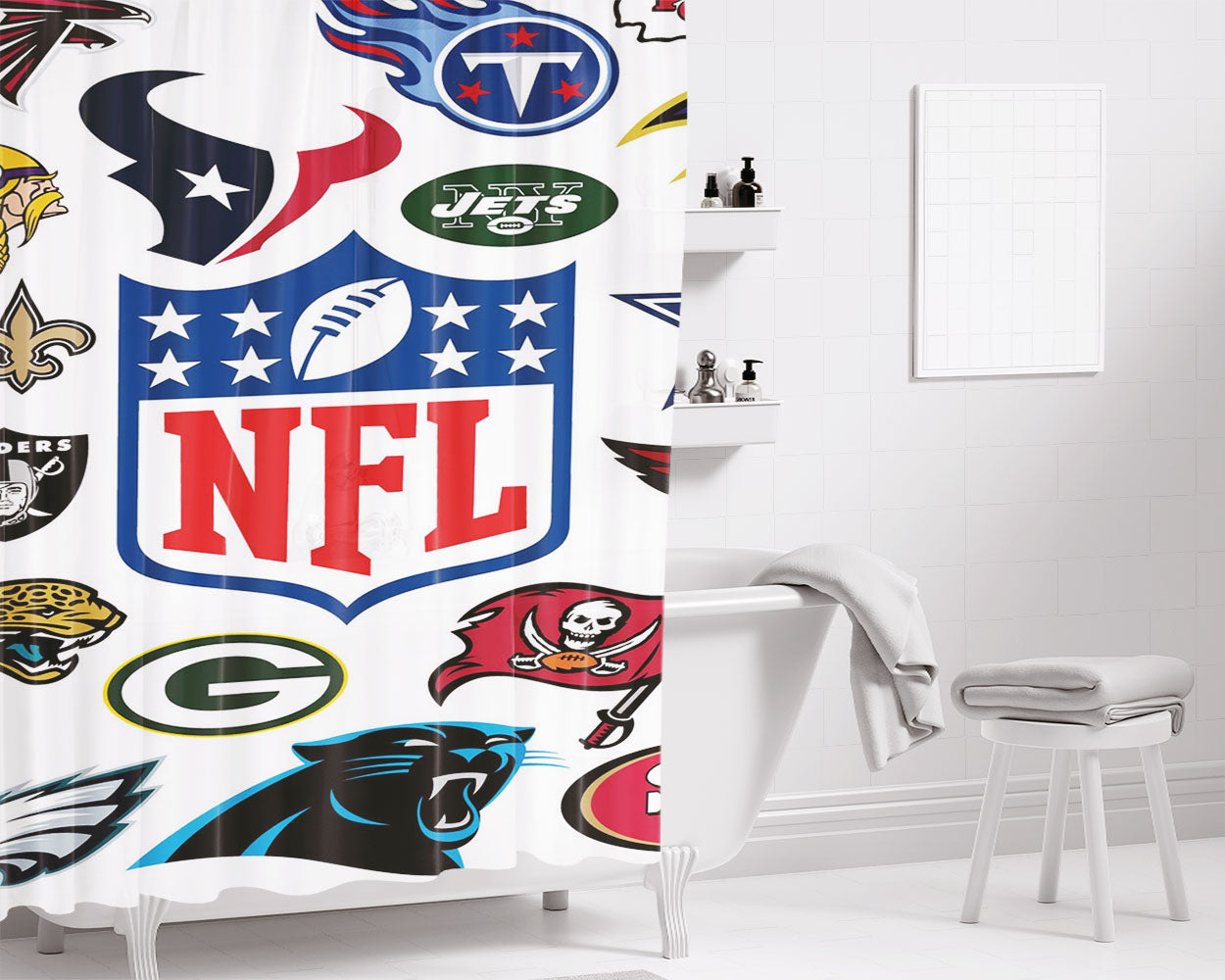 Nfl All Team America Football Bathroom Shower Curtain Fabric Waterproof | 66 X 72 Inch
