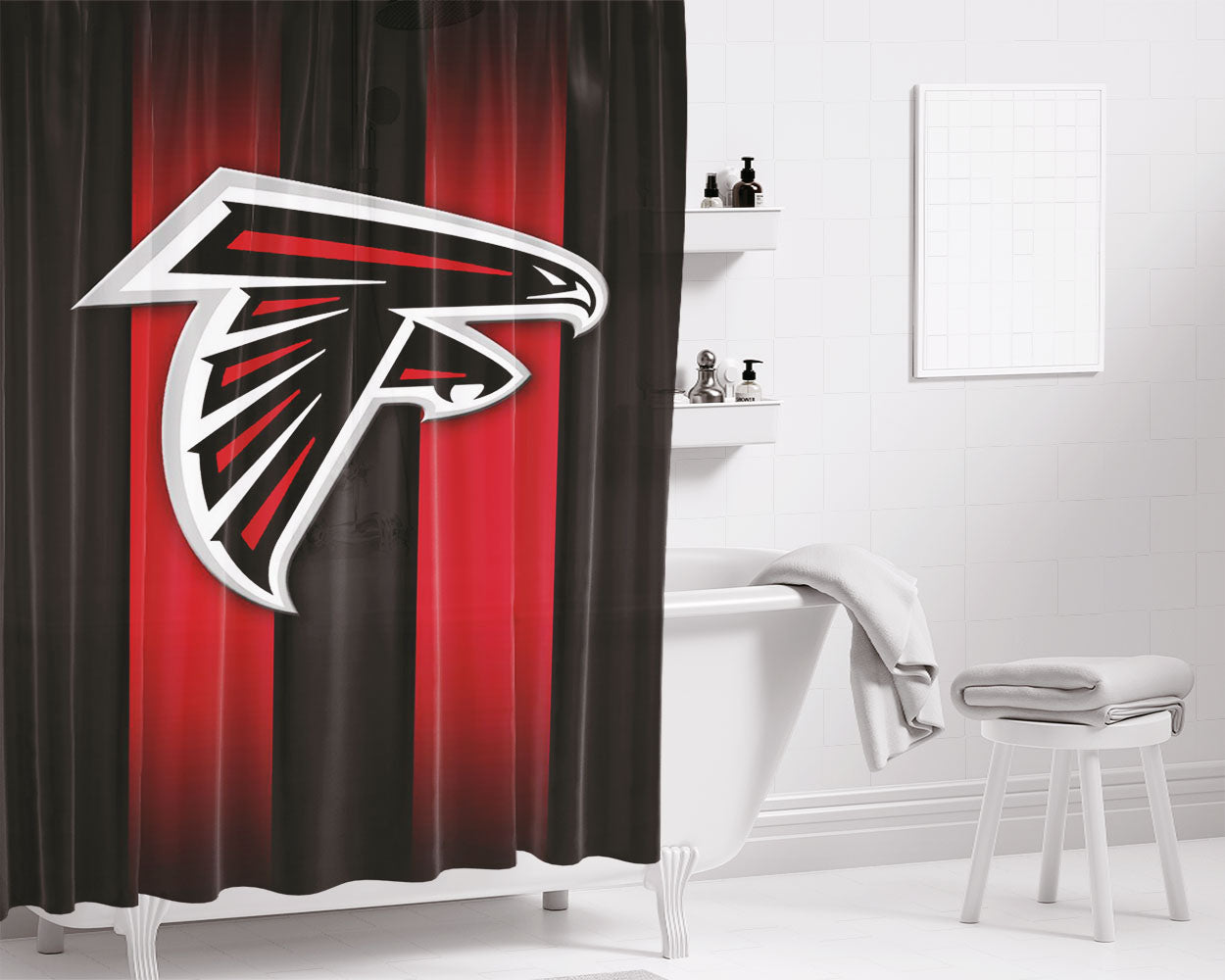 Nfl Atlanta Falcons Logo Bathroom Shower Curtain Fabric Waterproof | 66 X 72 Inch