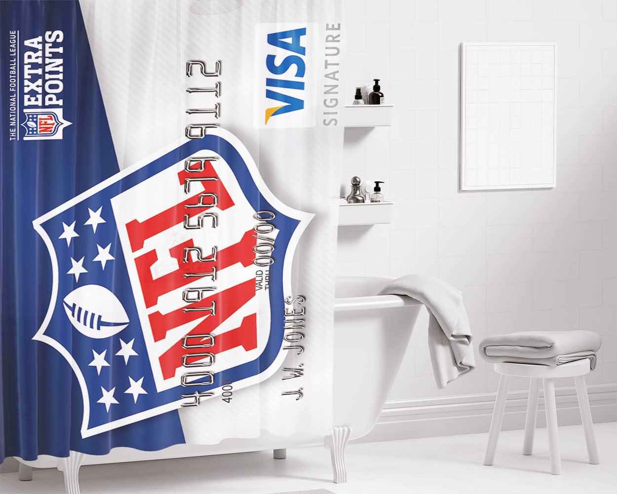 Nfl Extra Point Credit Card Bathroom Shower Curtain Fabric Waterproof | 66 X 72 Inch