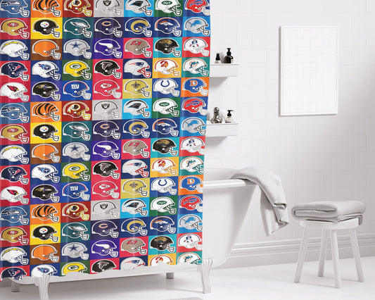 Personalized Nfl Helmet Logos Collection Shower Curtain Farmhouse Bathroom Decor