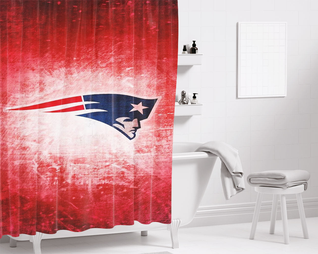 Nfl In Red Background Bathroom Shower Curtain Fabric Waterproof | 66 X 72 Inch