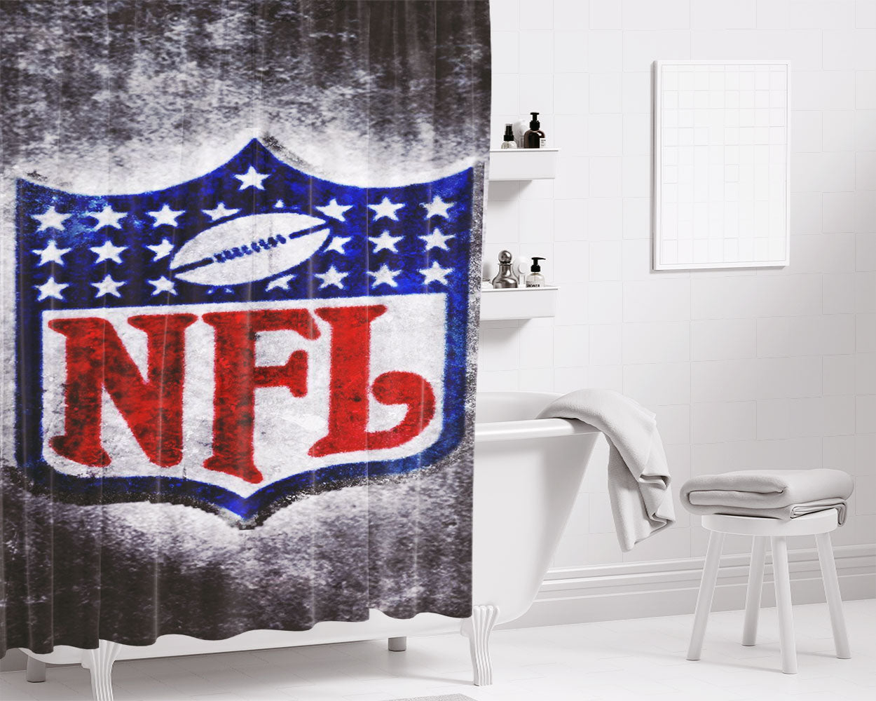 Nfl Logo Grunge Background Bathroom Shower Curtain Fabric Waterproof | 66 X 72 Inch