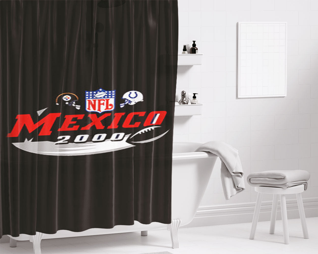 Nfl Mexico 2000 Black Bathroom Shower Curtain Fabric Waterproof | 66 X 72 Inch
