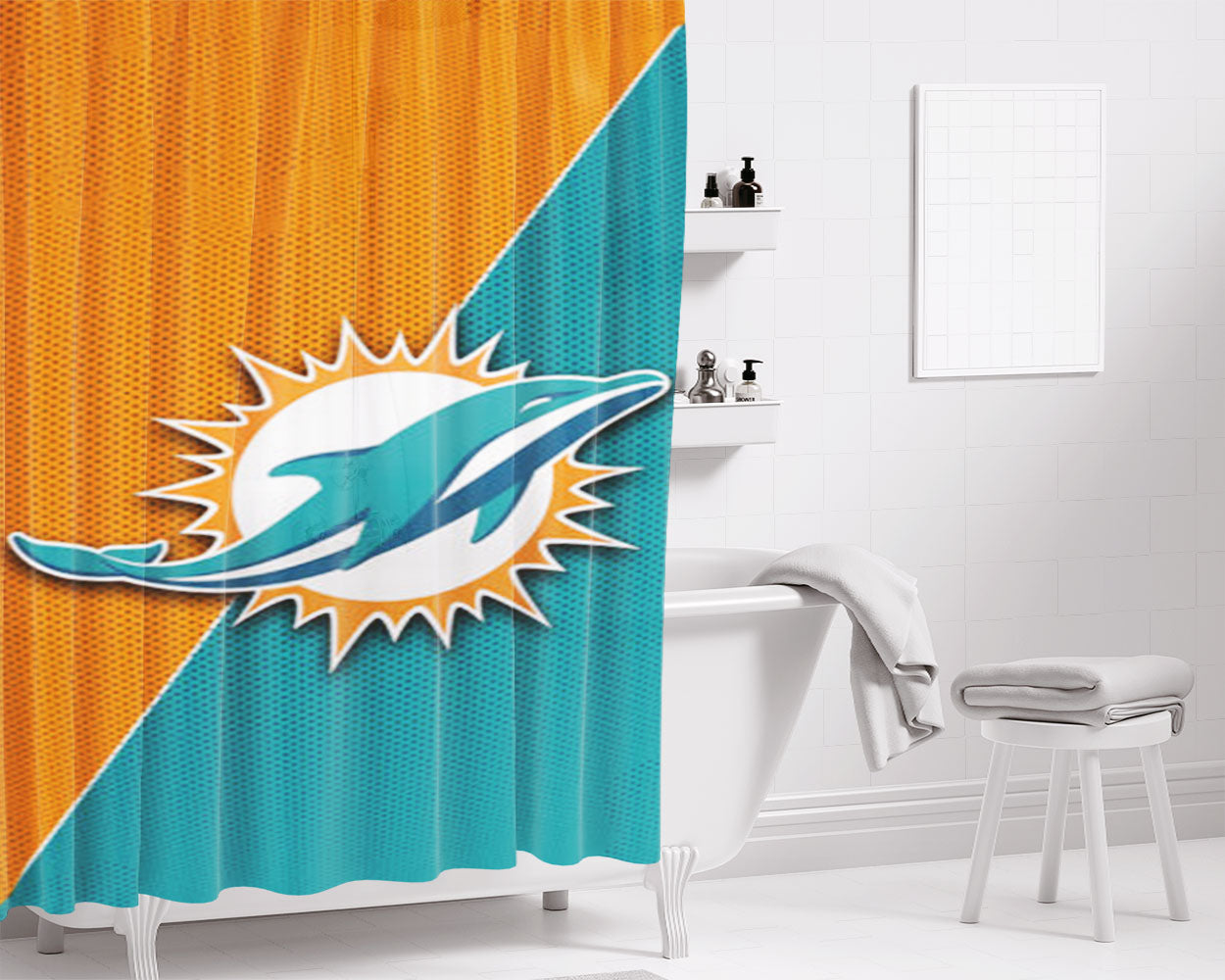 Nfl Miami Dolphins Logo Bathroom Shower Curtain Fabric Waterproof | 66 X 72 Inch