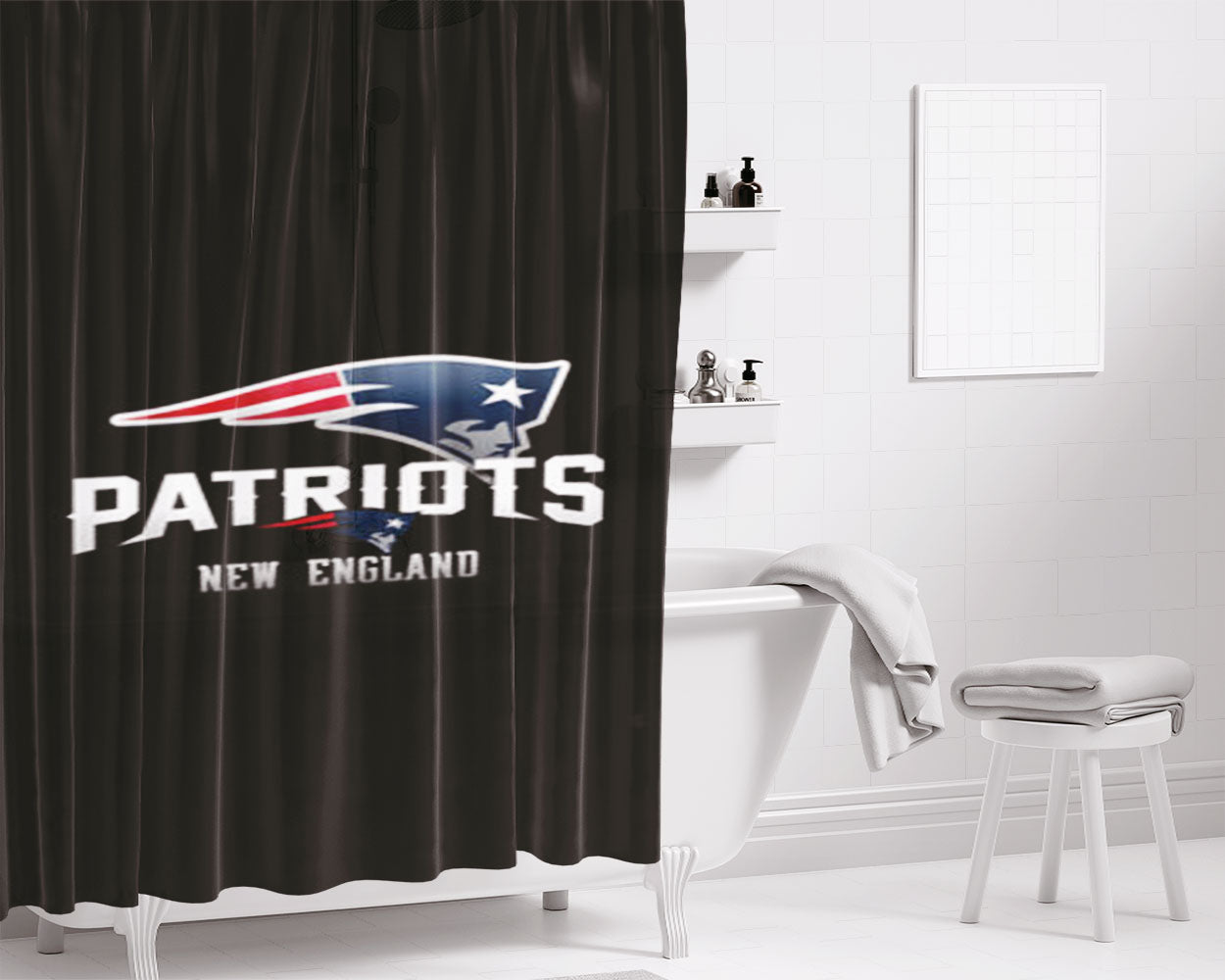 Nfl New England Patriots Bathroom Shower Curtain Fabric Waterproof | 66 X 72 Inch