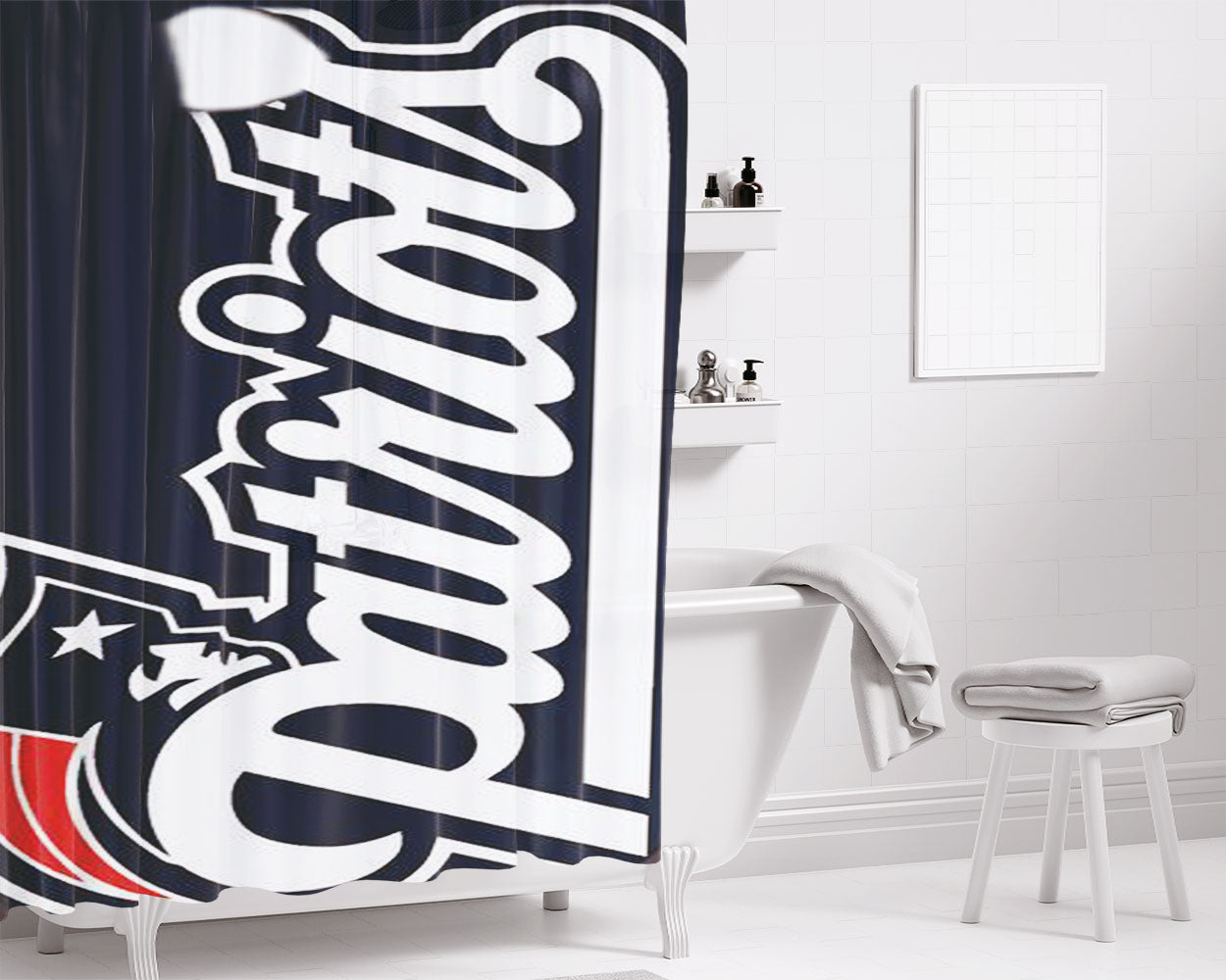 Nfl Patriots Logo Bathroom Shower Curtain Fabric Waterproof | 66 X 72 Inch