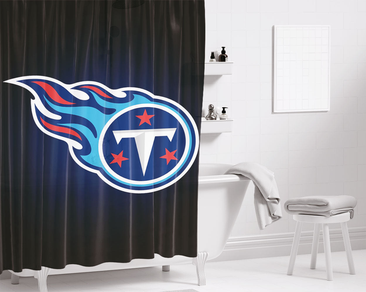 Nfl Tennessee Titans Bathroom Shower Curtain Fabric Waterproof | 66 X 72 Inch