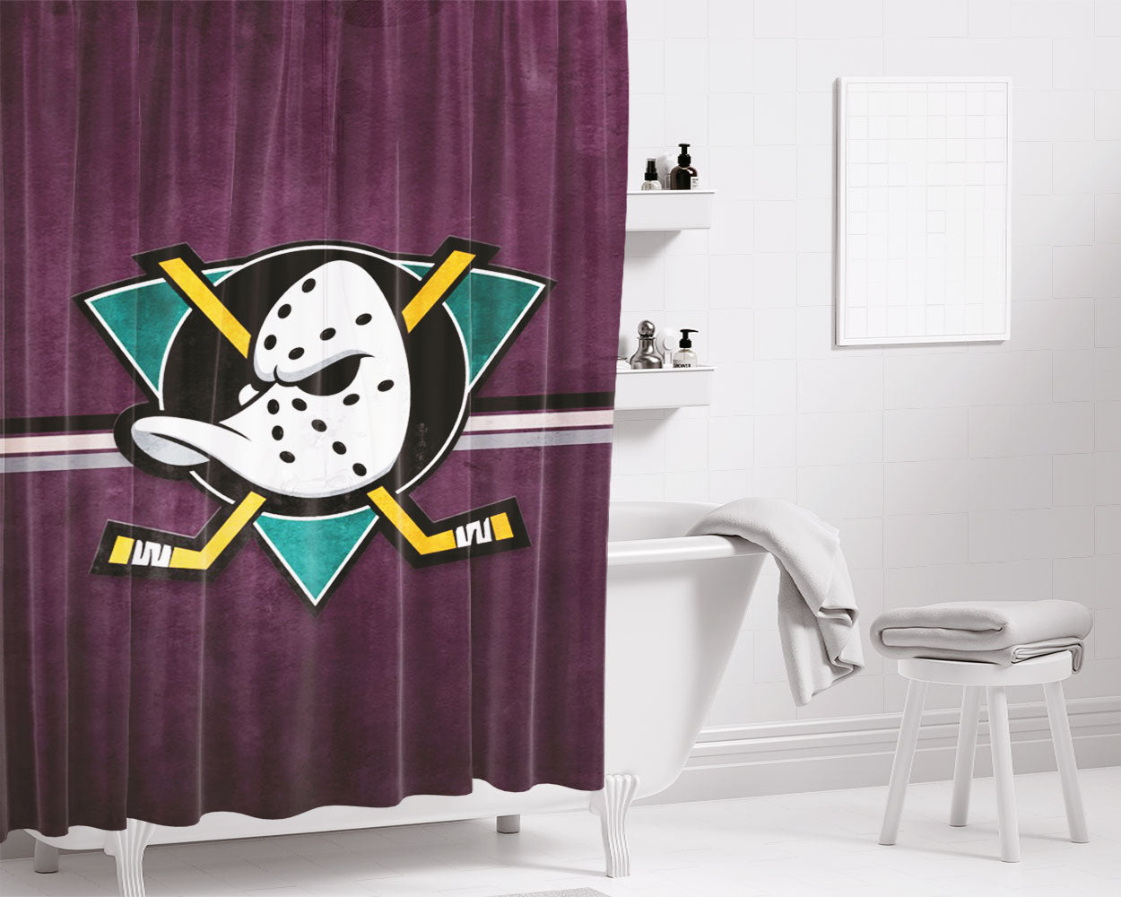 Nhl Anaheim Mighty Ducks Sport Logo Bathroom Shower Curtain Fabric Waterproof | 66 X 72 Inch