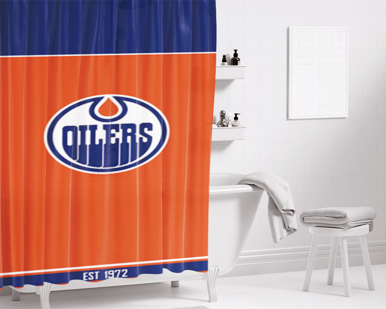 Nhl Edmonton Oilers Est 1972 Bathroom Shower Curtain Fabric Waterproof | 66 X 72 Inch