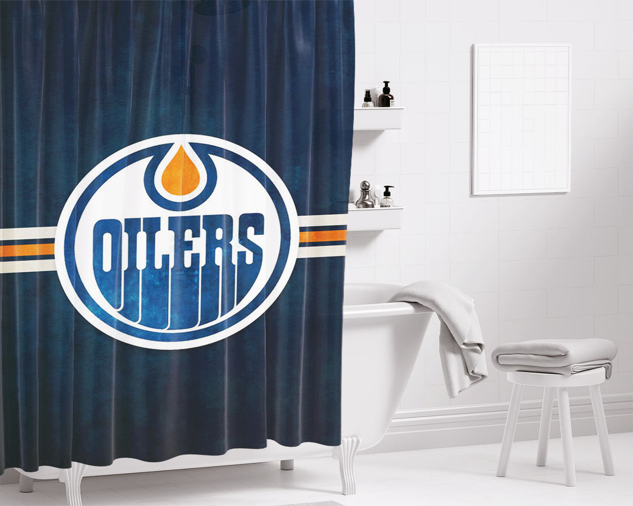 Nhl Edmonton Oilers Sport Logo Bathroom Shower Curtain Fabric Waterproof | 66 X 72 Inch