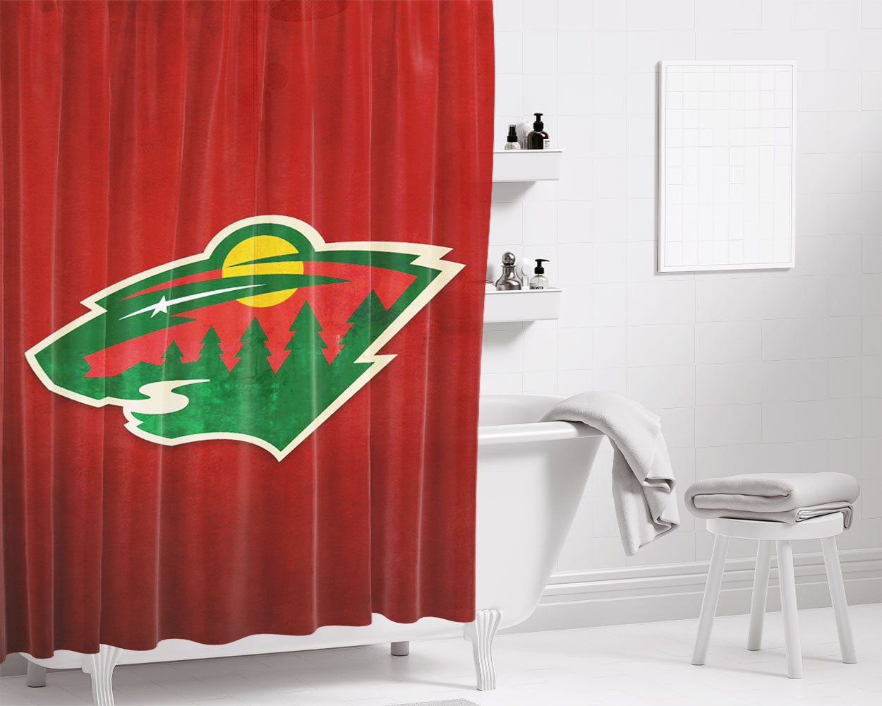 Nhl Minnesota Wild Sport Logo Bathroom Shower Curtain Fabric Waterproof | 66 X 72 Inch