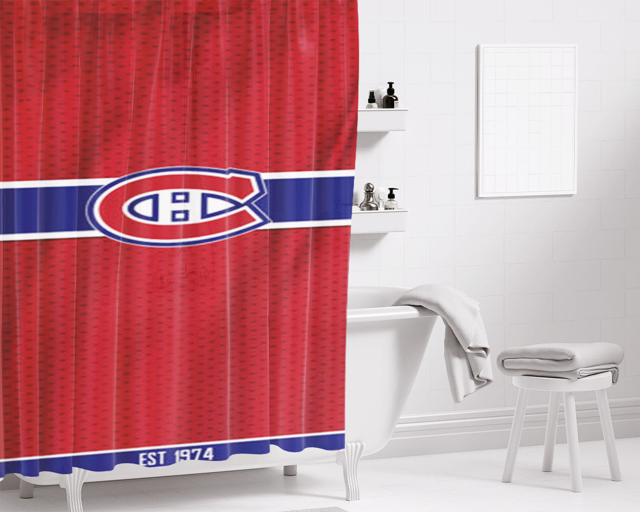 Nhl Montreal Canadiens Est 1974 Bathroom Shower Curtain Fabric Waterproof | 66 X 72 Inch