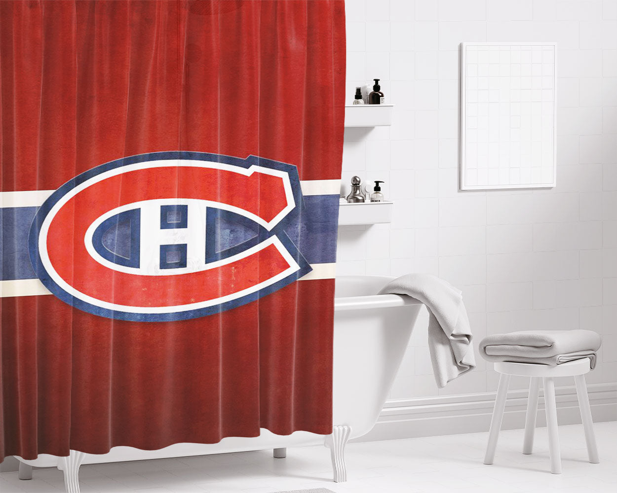 Nhl Montreal Canadiens Sport Logo Bathroom Shower Curtain Fabric Waterproof | 66 X 72 Inch