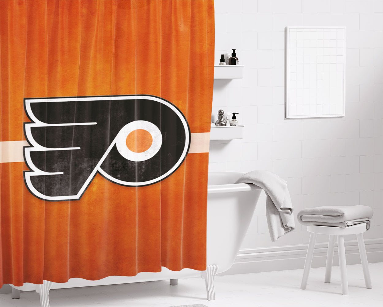 Nhl Philadelphia Flyers Sport Logo Bathroom Shower Curtain Fabric Waterproof | 66 X 72 Inch
