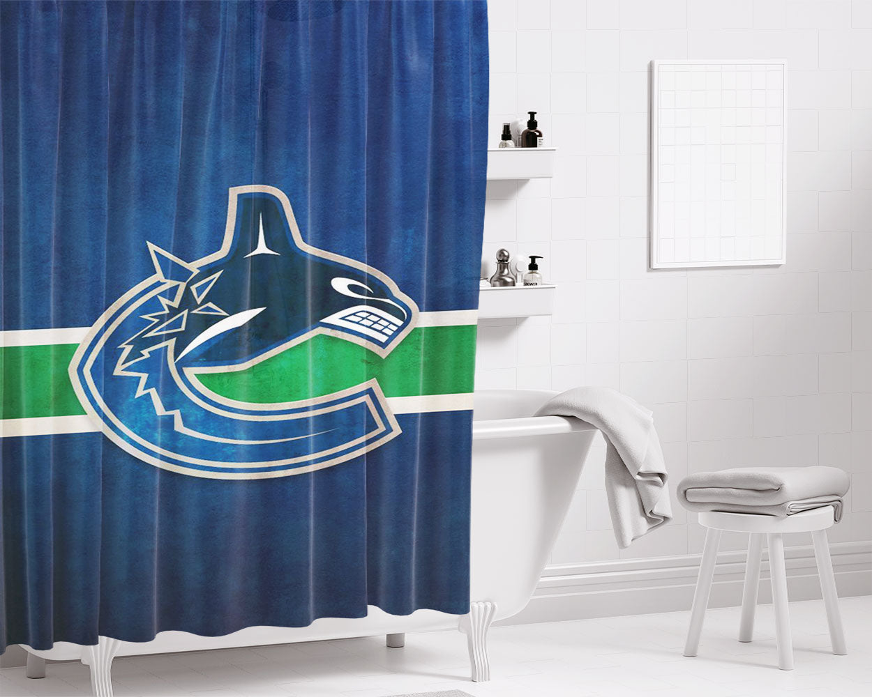 Nhl Vancouver Canucks Sport Logo Bathroom Shower Curtain Fabric Waterproof | 66 X 72 Inch
