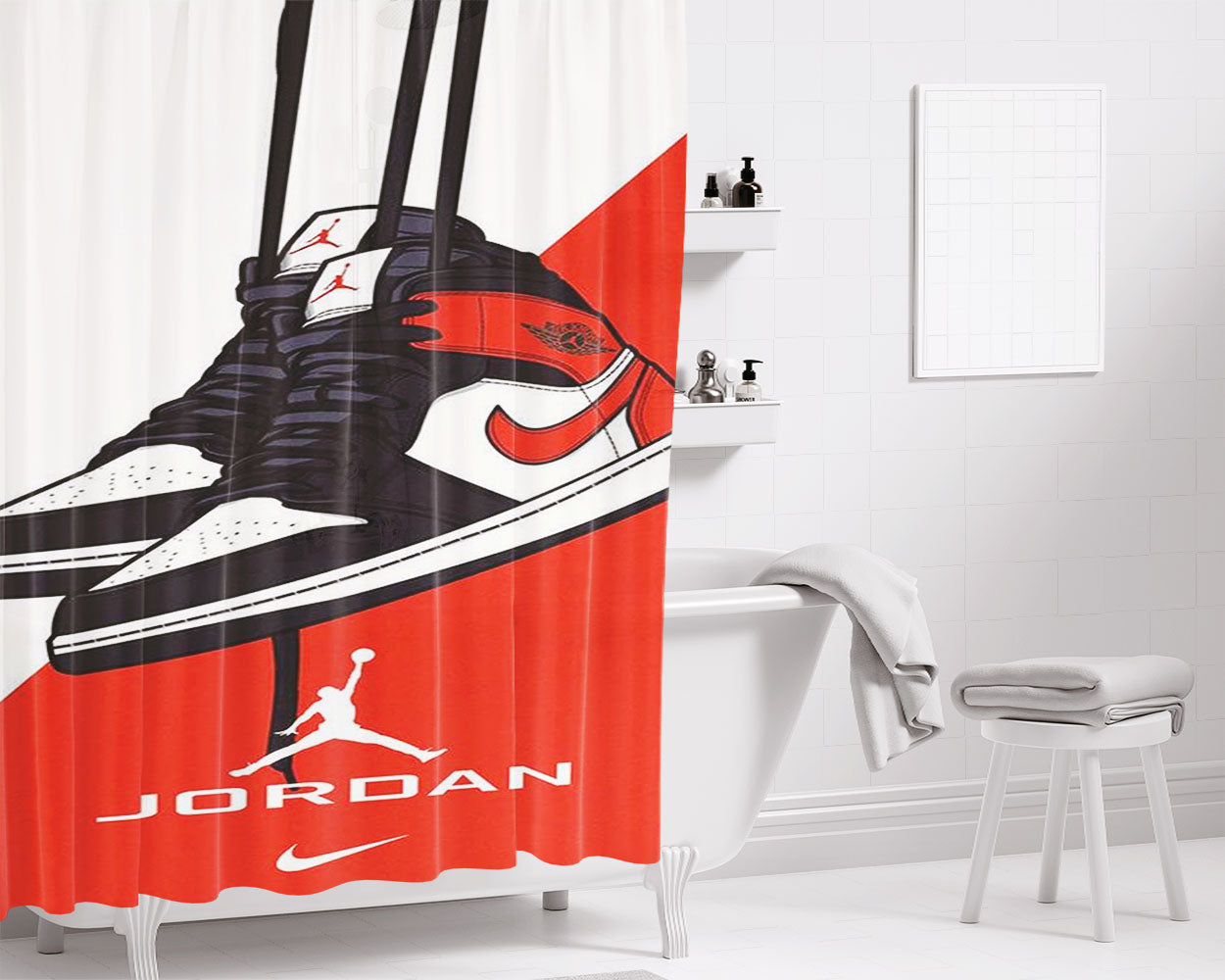 Nike Air Jordan Sneakers Bathroom Shower Curtain Fabric Waterproof | 66 X 72 Inch