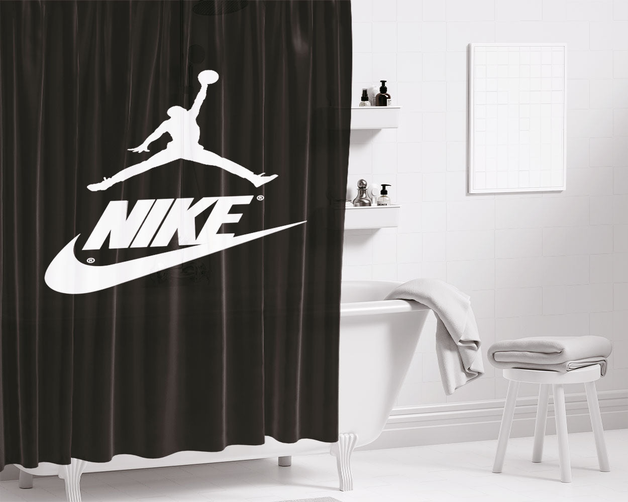 Nike Air Jordan Bathroom Shower Curtain Fabric Waterproof | 66 X 72 Inch
