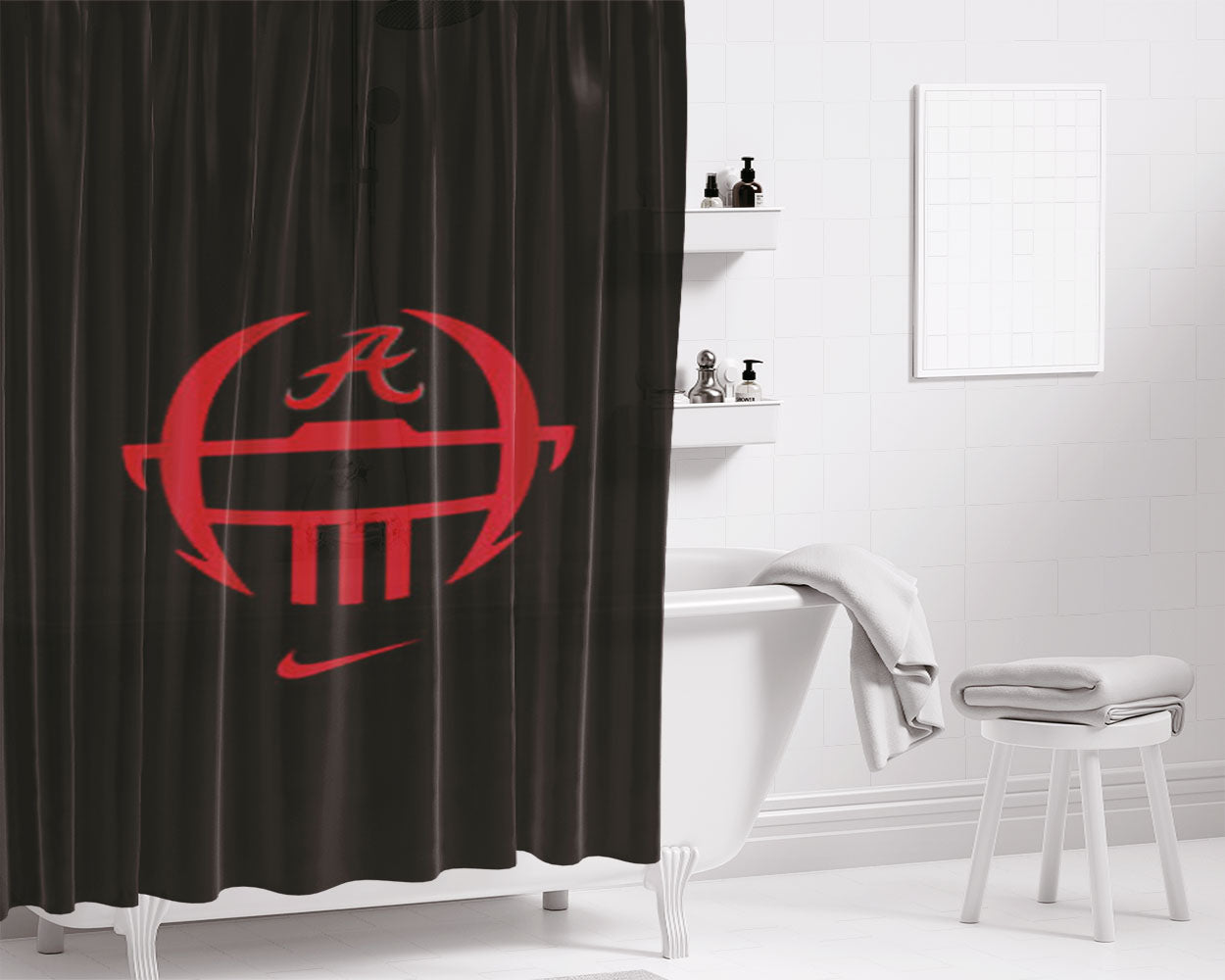Nike Alabama Crimson Tide Logo Bathroom Shower Curtain Fabric Waterproof | 66 X 72 Inch