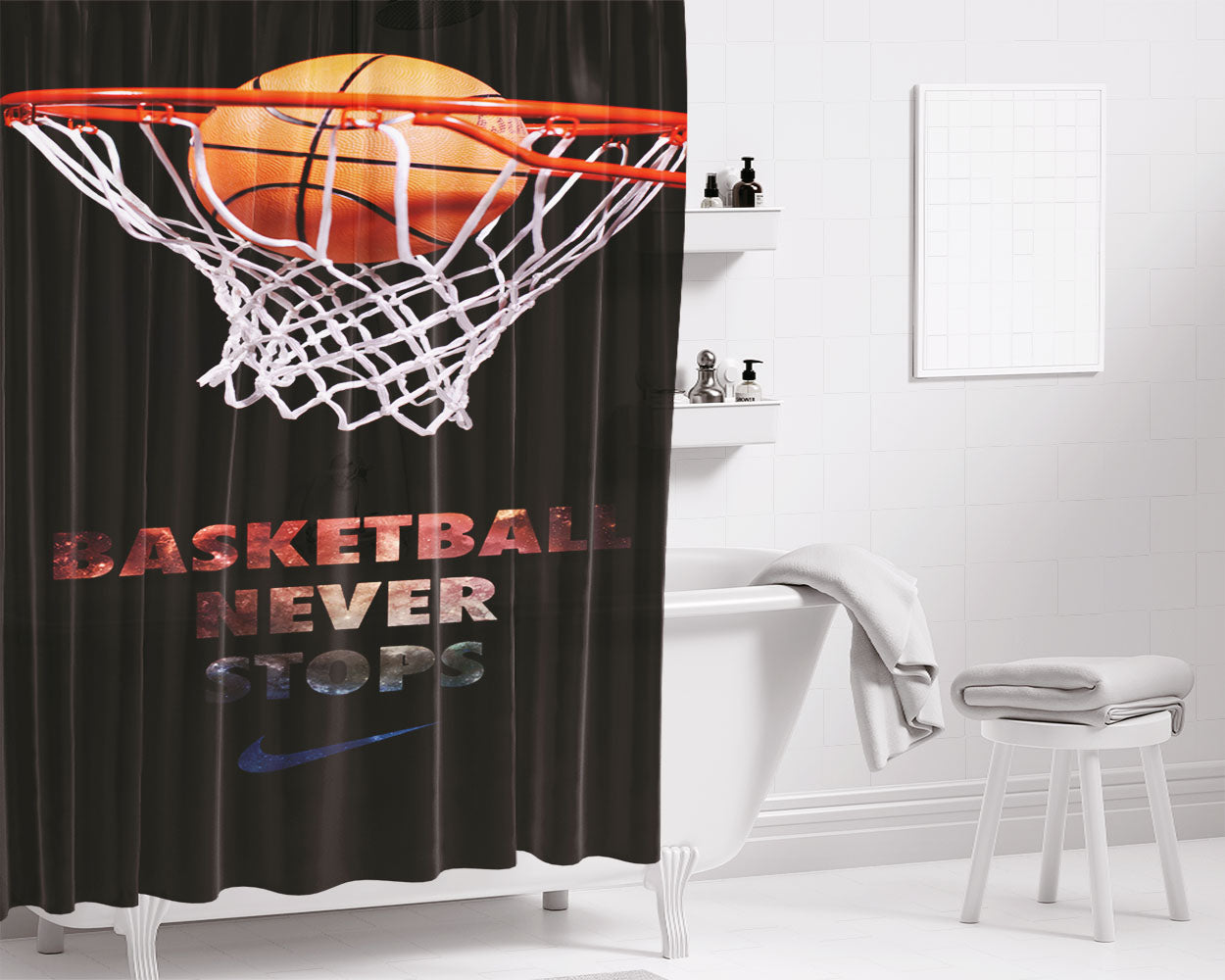 Nike Basketball Never Stop Bathroom Shower Curtain Fabric Waterproof | 66 X 72 Inch