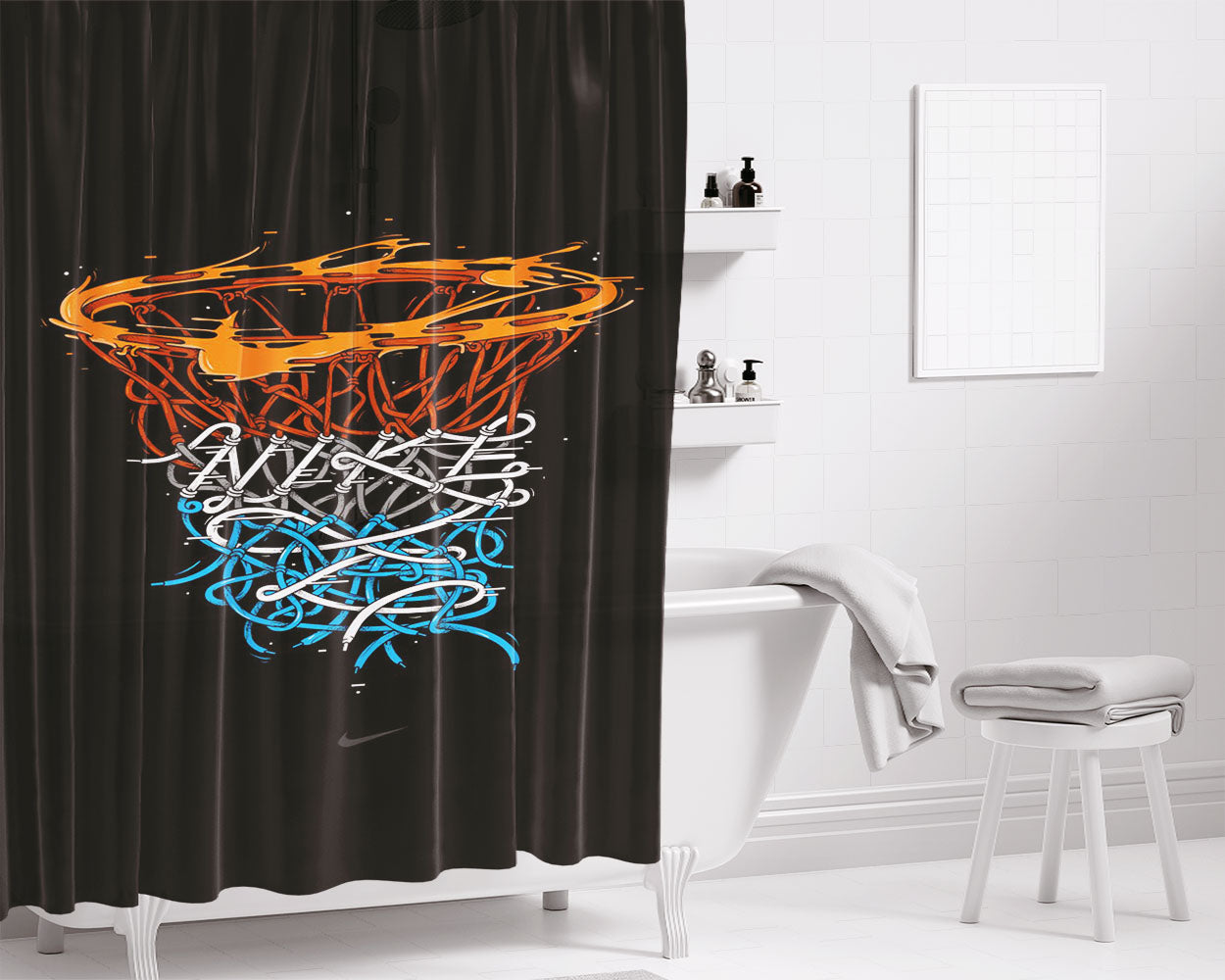 Nike Basketball Bathroom Shower Curtain Fabric Waterproof | 66 X 72 Inch