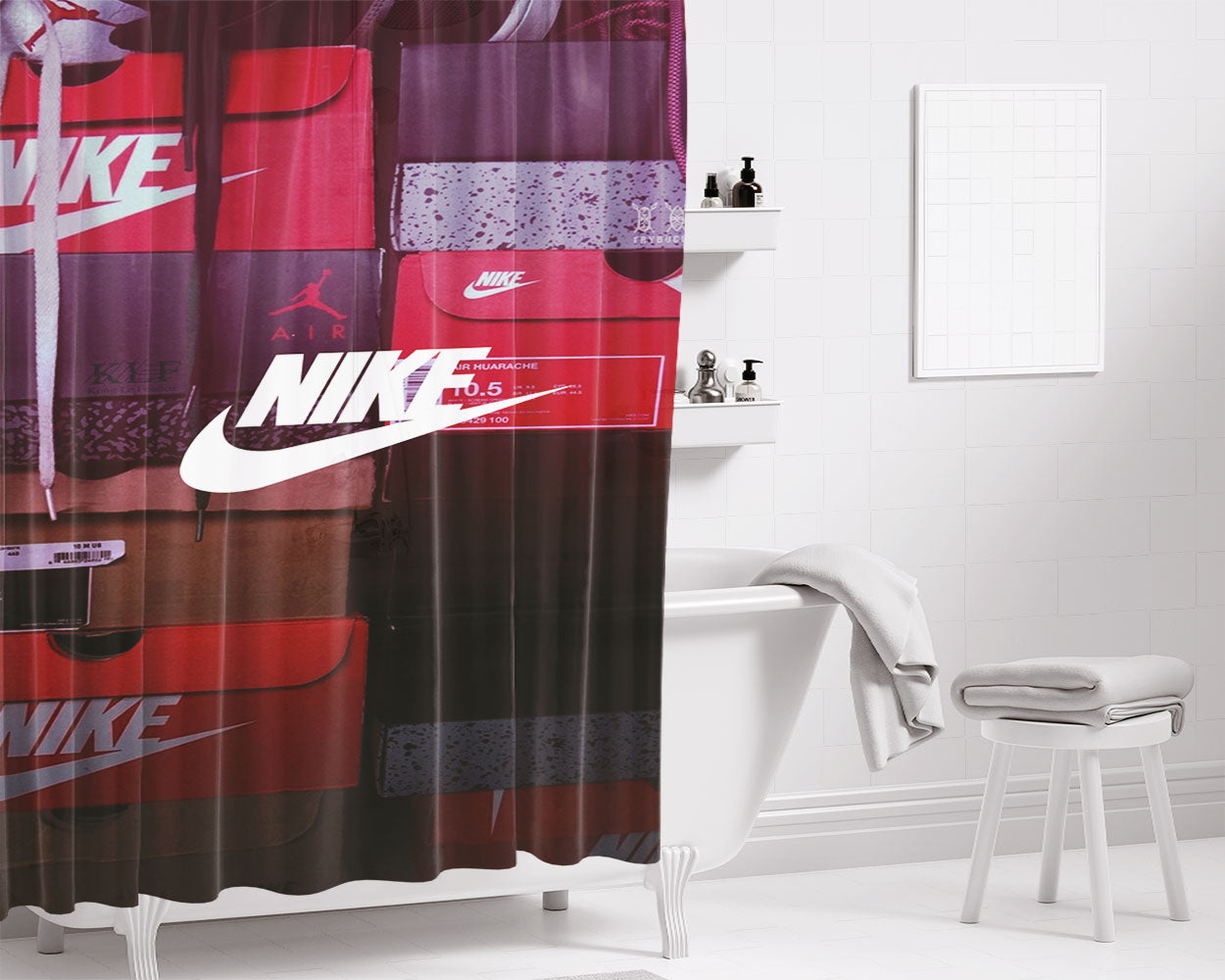 Nike Shoes Basketball Bathroom Shower Curtain Fabric Waterproof | 66 X 72 Inch