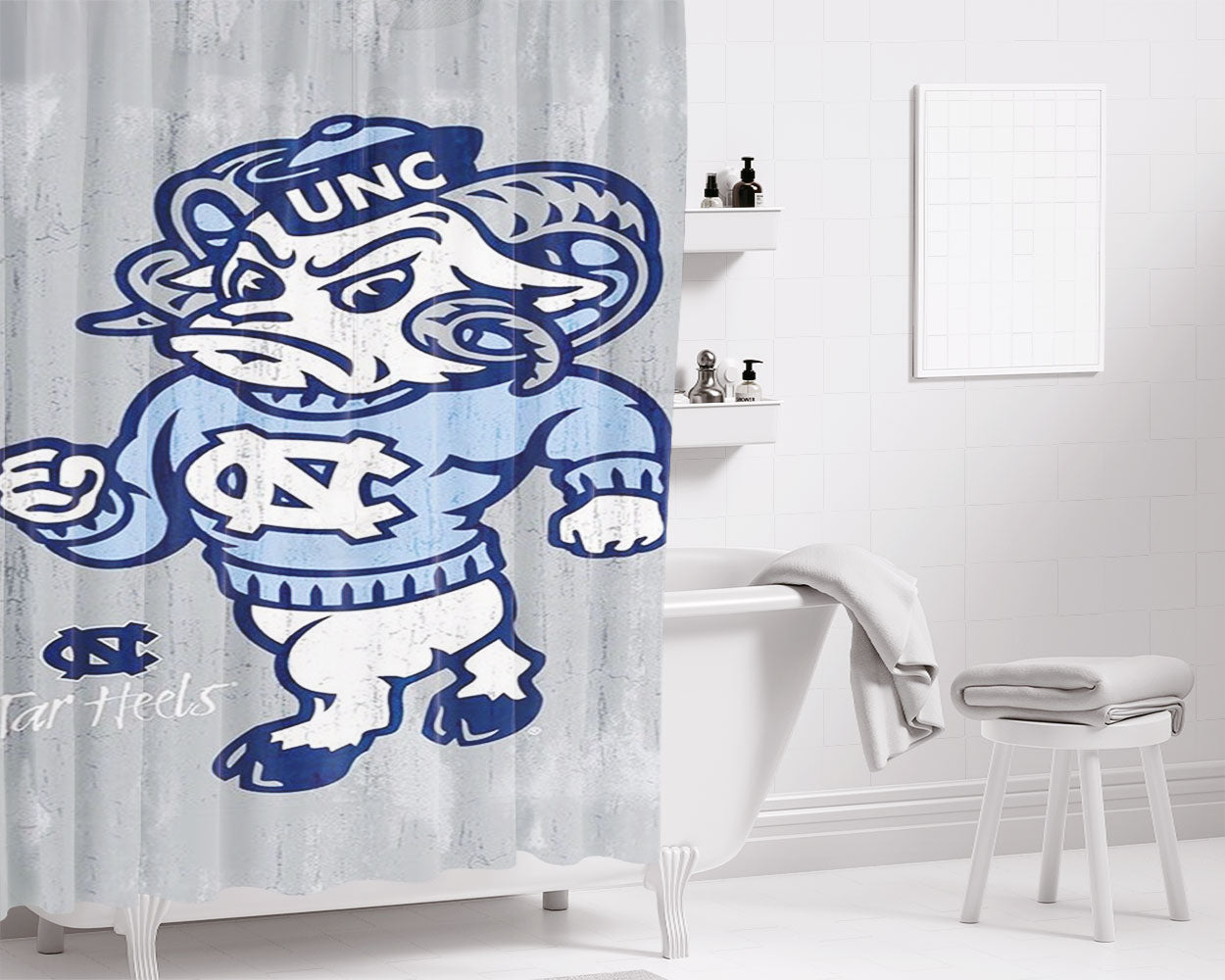 North Carolina Tar Heels Mascot Bathroom Shower Curtain Fabric Waterproof | 66 X 72 Inch