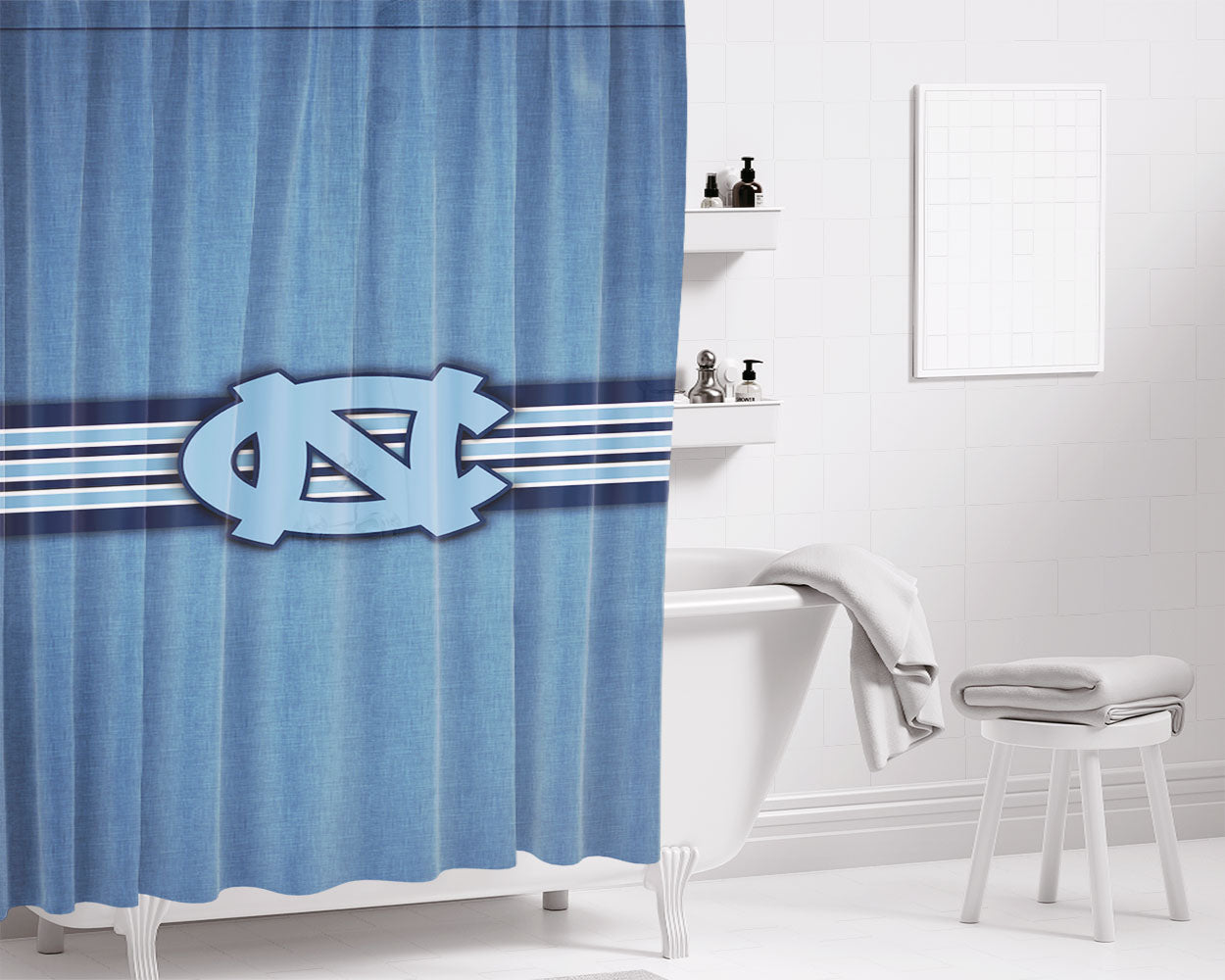 North Carolina Tar Heels Vintage Stripe Bathroom Shower Curtain Fabric Waterproof | 66 X 72 Inch