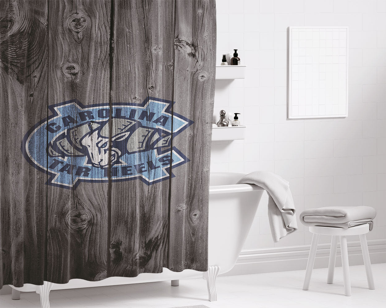 Northern Colorado Carolina Tar Heels Logo Dark Wood Bathroom Shower Curtain Fabric Waterproof | 66 X 72 Inch